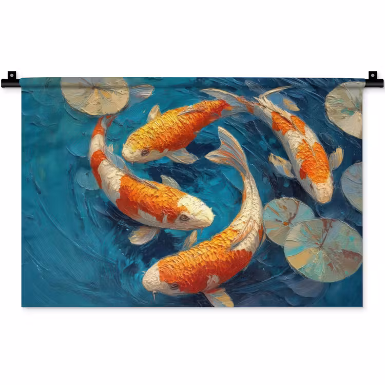 Wandkleed - Vissen - Waterlelies - Oranje - Water — 1
