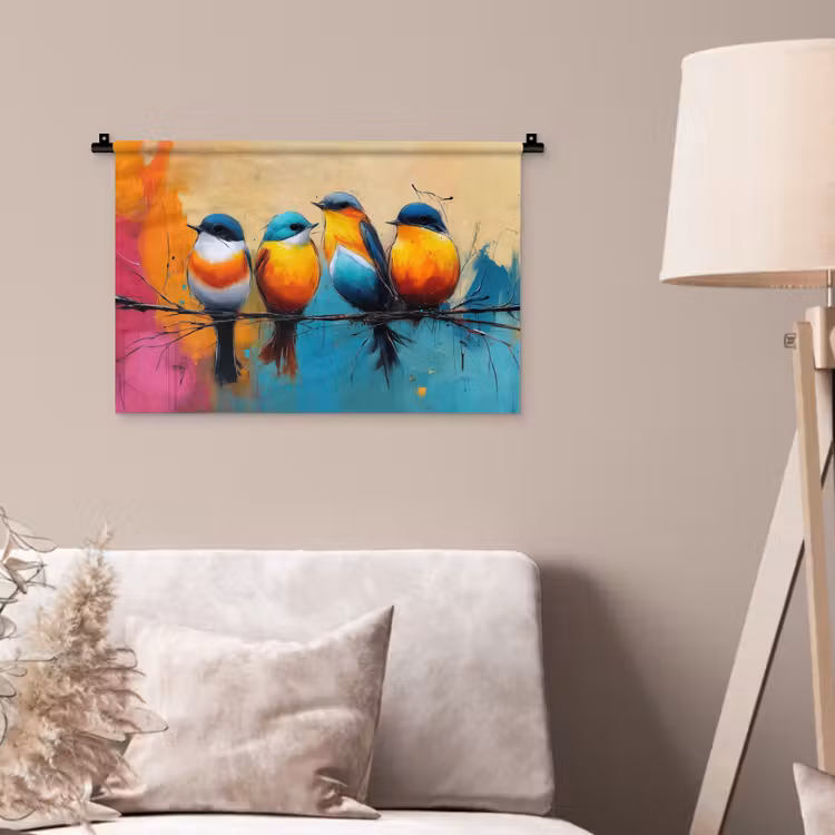Wandkleed - Vogels - Kleurrijk - Tak - Abstract — 2