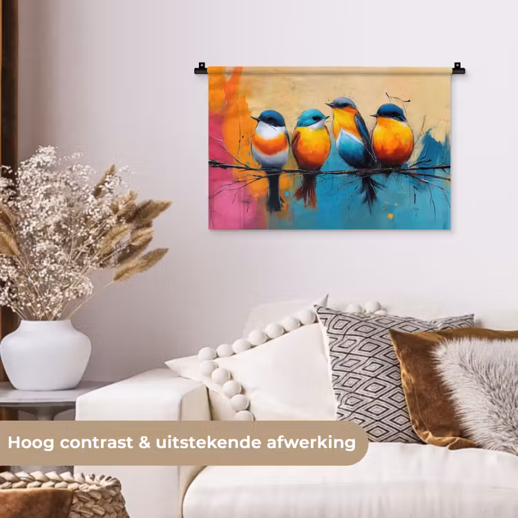 Wandkleed - Vogels - Kleurrijk - Tak - Abstract — 4