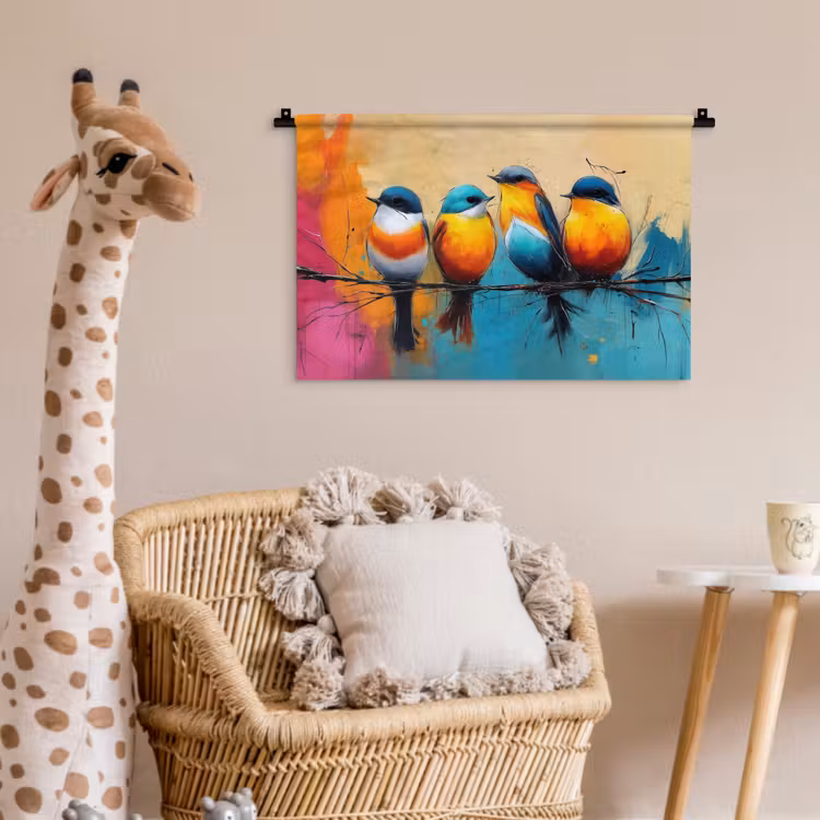 Wandkleed - Vogels - Kleurrijk - Tak - Abstract — 5