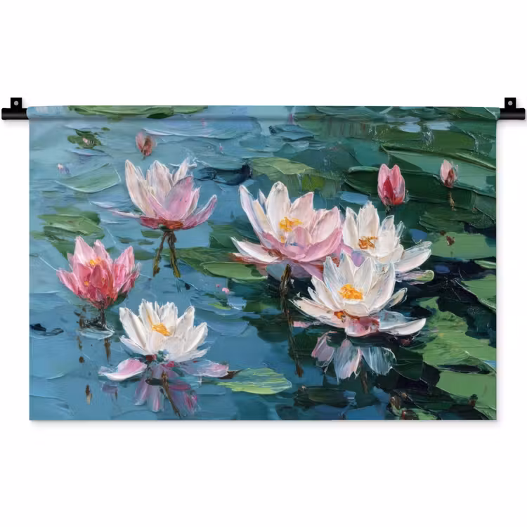 Wandkleed - Waterlelies - Bloemen - Roze - Water — 1