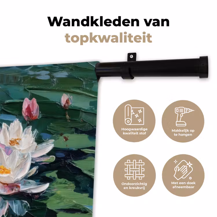 Wandkleed - Waterlelies - Bloemen - Roze - Water — 3