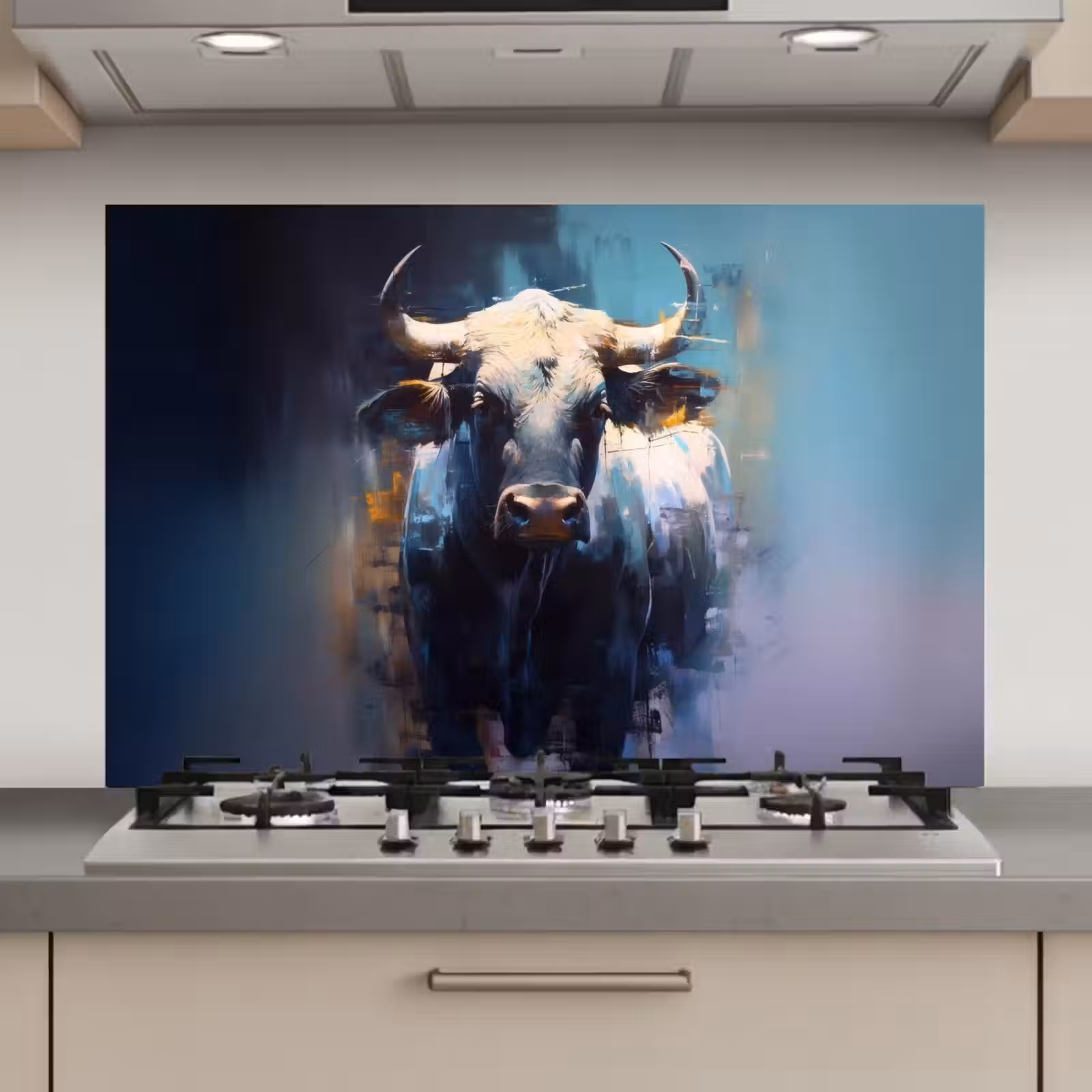 Spatscherm keuken - Stier - Zwart - Abstract - Horens — 1