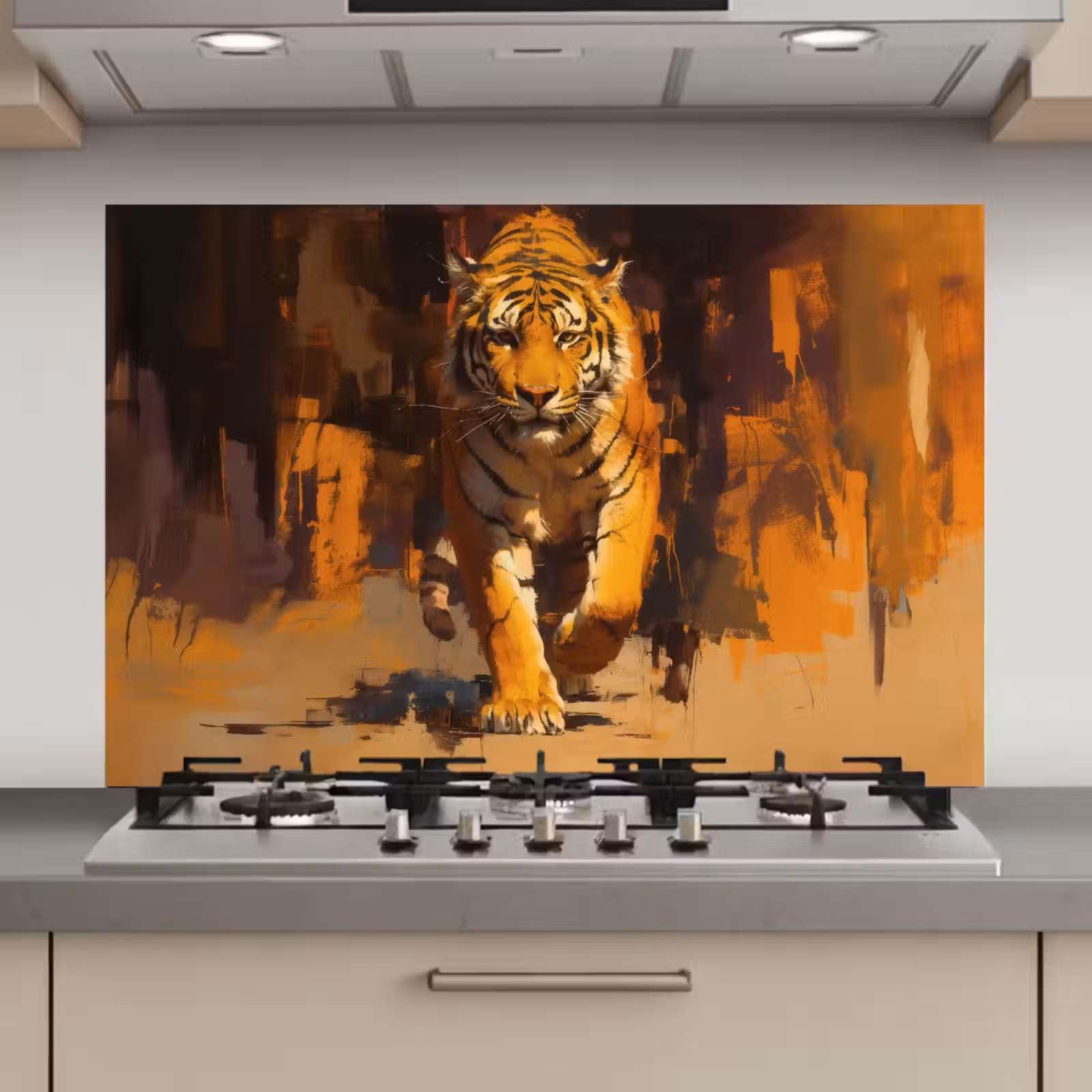 Spatscherm keuken - Tijger - Geschilderd - Oranje - Penseelstreken — 1