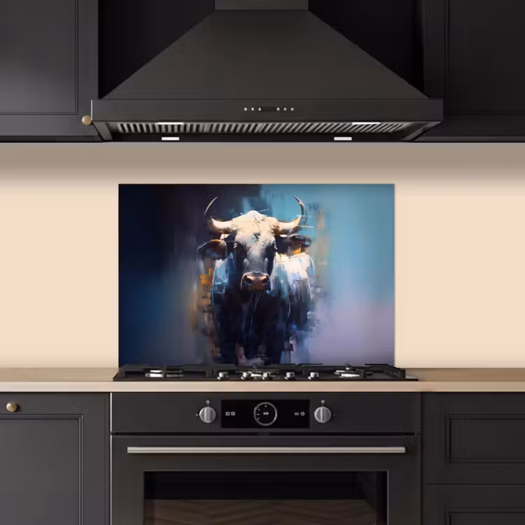 Spatscherm keuken - Stier - Zwart - Abstract - Horens — 2