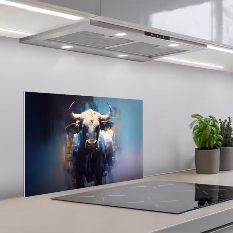 Spatscherm keuken - Stier - Zwart - Abstract - Horens — 5