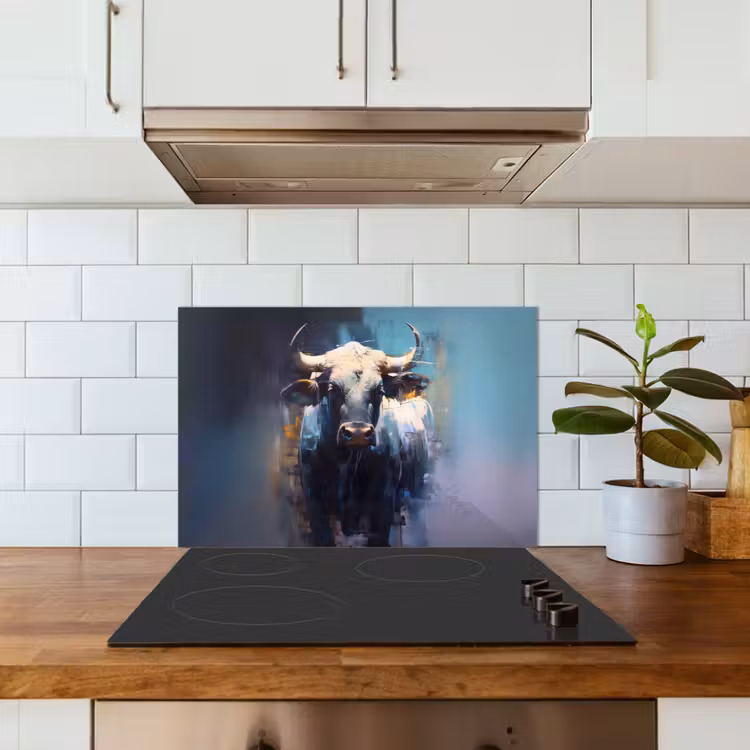 Spatscherm keuken - Stier - Zwart - Abstract - Horens — 6