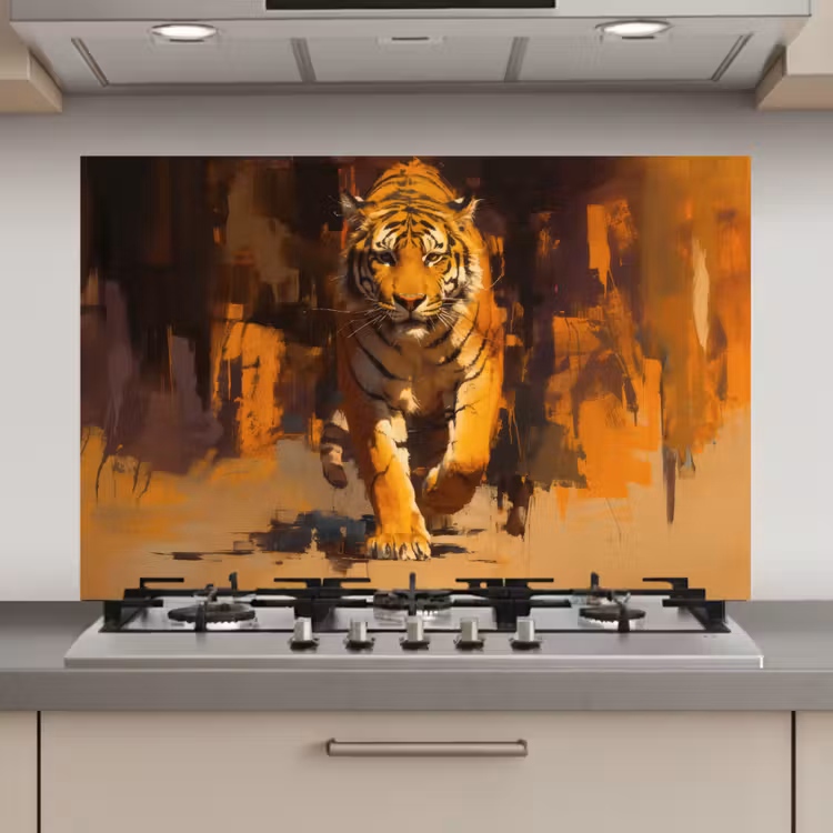 Spatscherm keuken - Tijger - Geschilderd - Oranje - Penseelstreken — 1