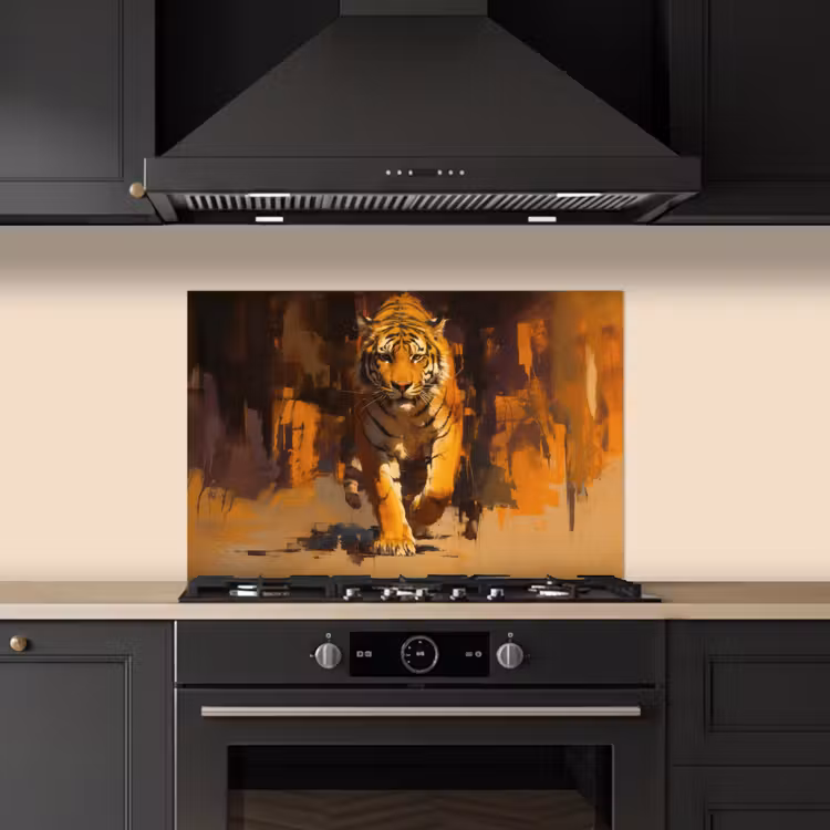 Spatscherm keuken - Tijger - Geschilderd - Oranje - Penseelstreken — 2