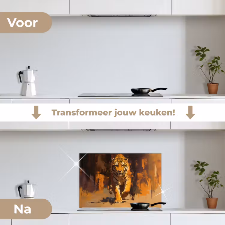 Spatscherm keuken - Tijger - Geschilderd - Oranje - Penseelstreken — 3