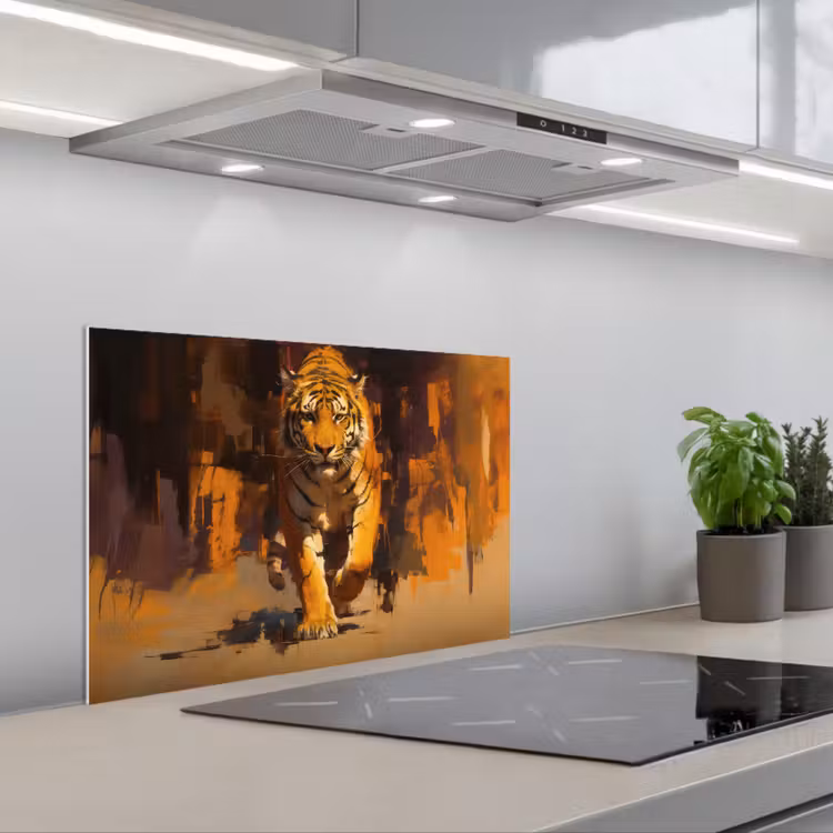 Spatscherm keuken - Tijger - Geschilderd - Oranje - Penseelstreken — 5