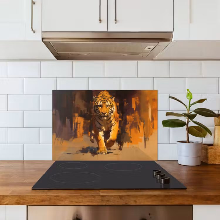 Spatscherm keuken - Tijger - Geschilderd - Oranje - Penseelstreken — 6