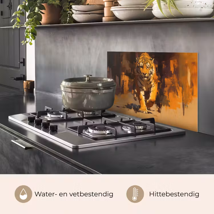 Spatscherm keuken - Tijger - Geschilderd - Oranje - Penseelstreken — 7