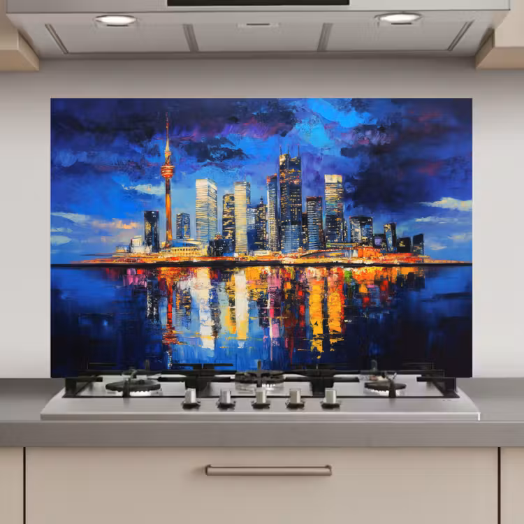 Spatscherm keuken - Skyline Toronto - Modern - Stadslicht - Blauw — 1