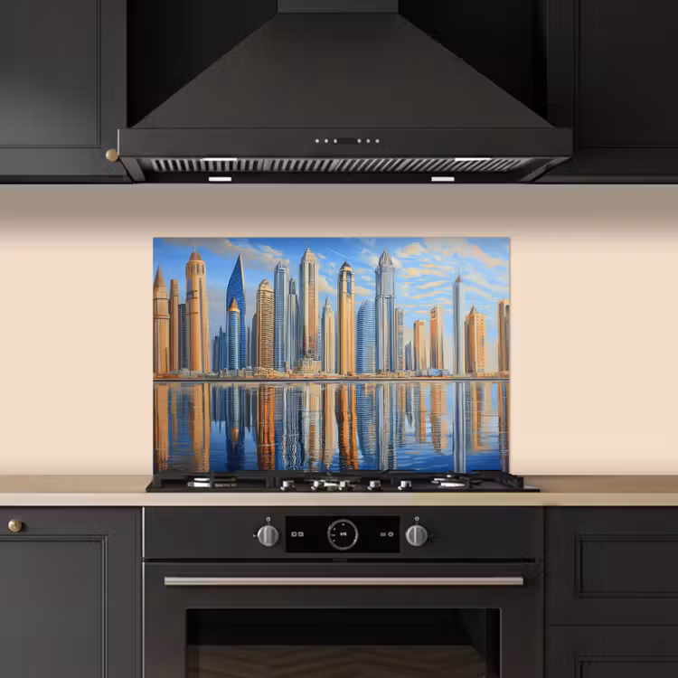Spatscherm keuken - Skyline - Wolkenkrabbers - Water - Blauw — 2