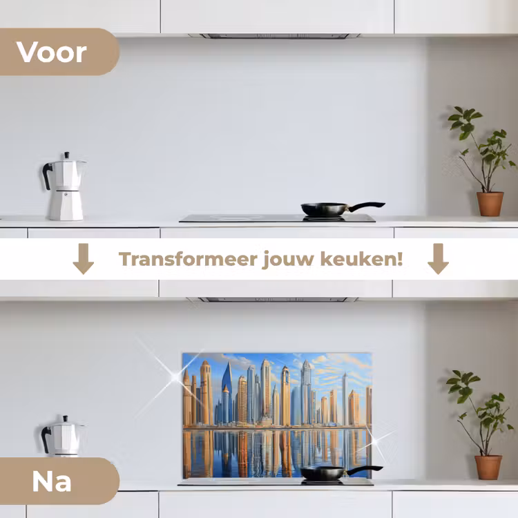 Spatscherm keuken - Skyline - Wolkenkrabbers - Water - Blauw — 3