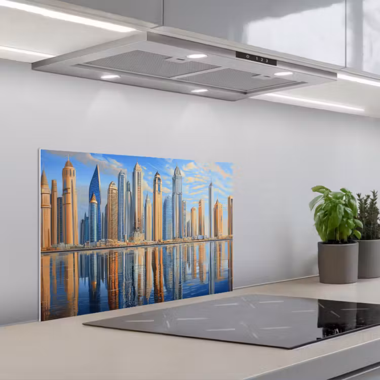 Spatscherm keuken - Skyline - Wolkenkrabbers - Water - Blauw — 5