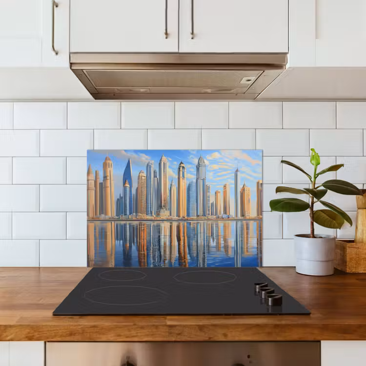 Spatscherm keuken - Skyline - Wolkenkrabbers - Water - Blauw — 6