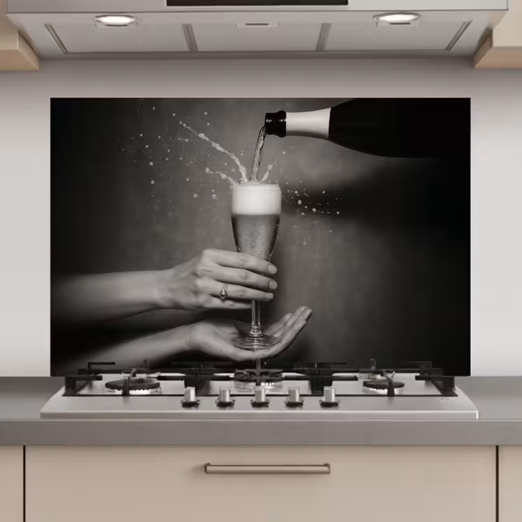 Spatscherm keuken - Champagnefles - Glas - Minimalistisch - Spetters — 1