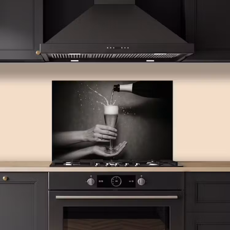Spatscherm keuken - Champagnefles - Glas - Minimalistisch - Spetters — 2