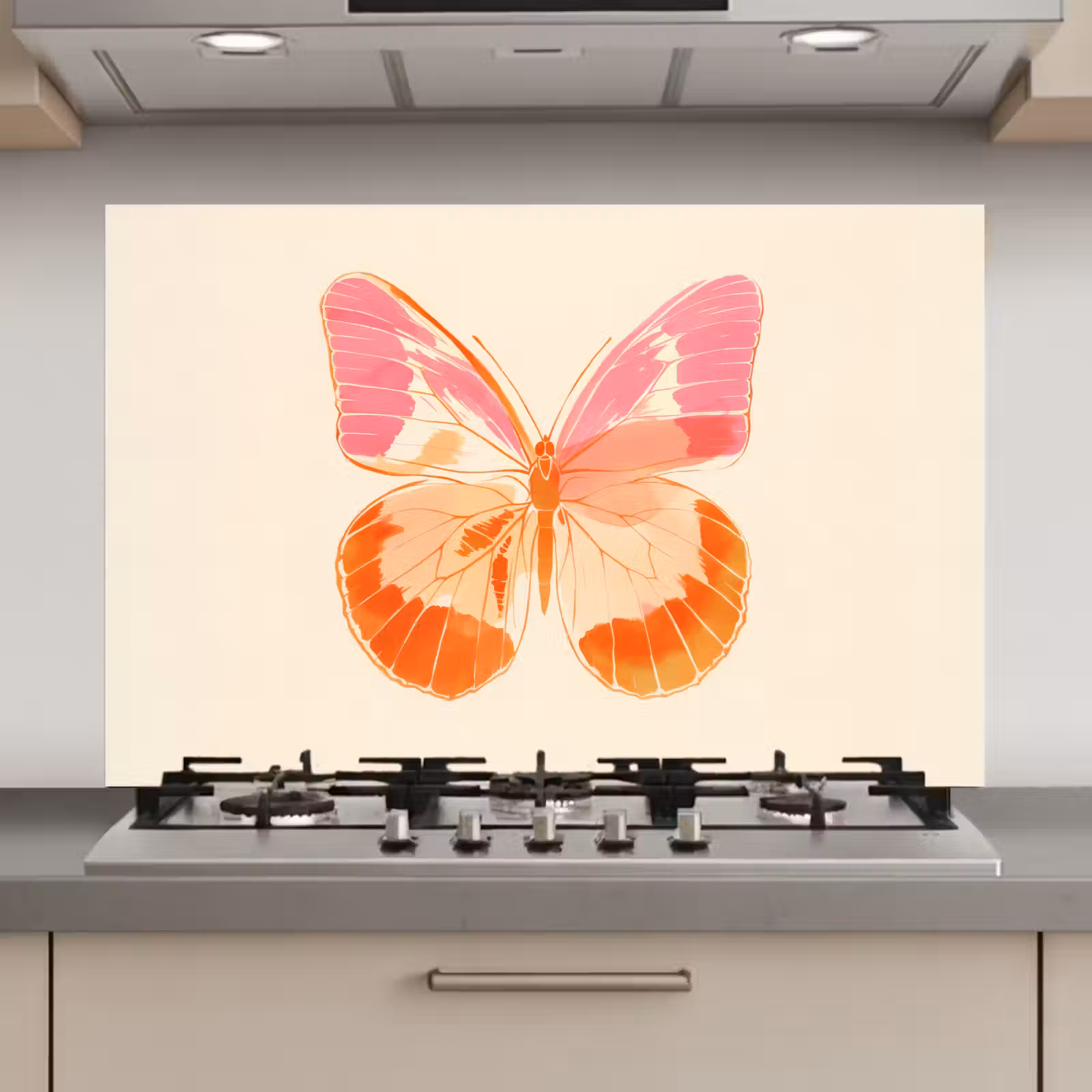 Spatscherm keuken - Oranje - Vlinder - Minimalistisch — 1