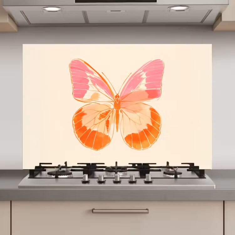 Spatscherm keuken - Oranje - Vlinder - Minimalistisch — 1
