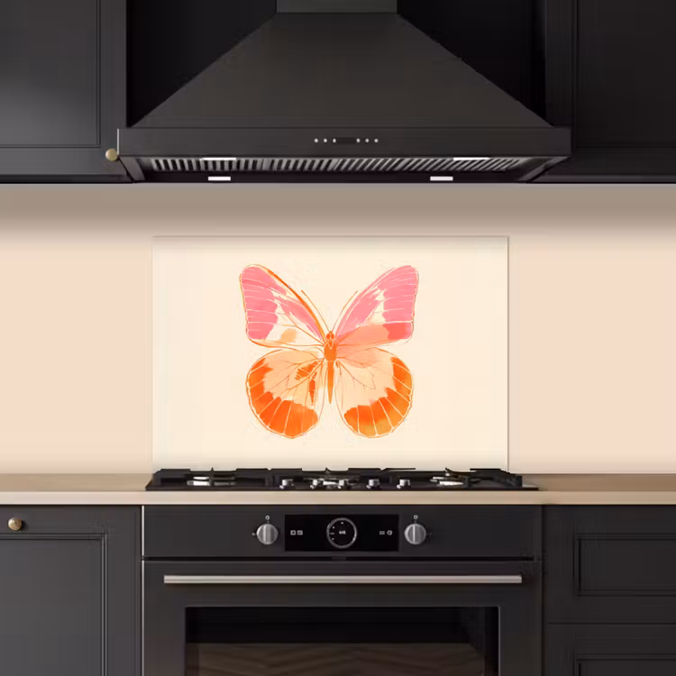 Spatscherm keuken - Oranje - Vlinder - Minimalistisch — 2
