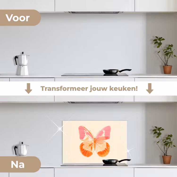 Spatscherm keuken - Oranje - Vlinder - Minimalistisch — 3