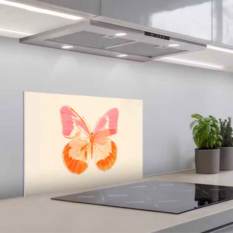 Spatscherm keuken - Oranje - Vlinder - Minimalistisch — 5