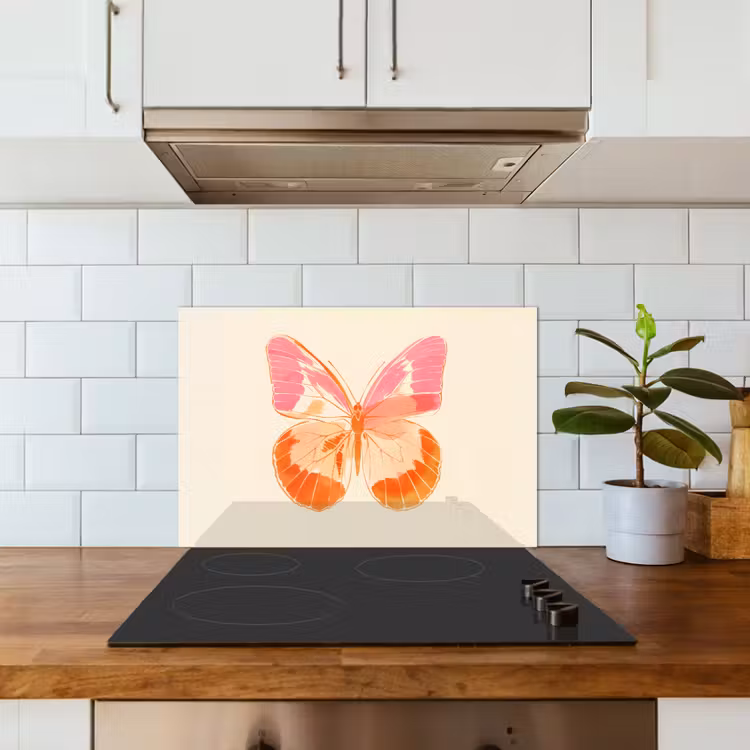 Spatscherm keuken - Oranje - Vlinder - Minimalistisch — 6