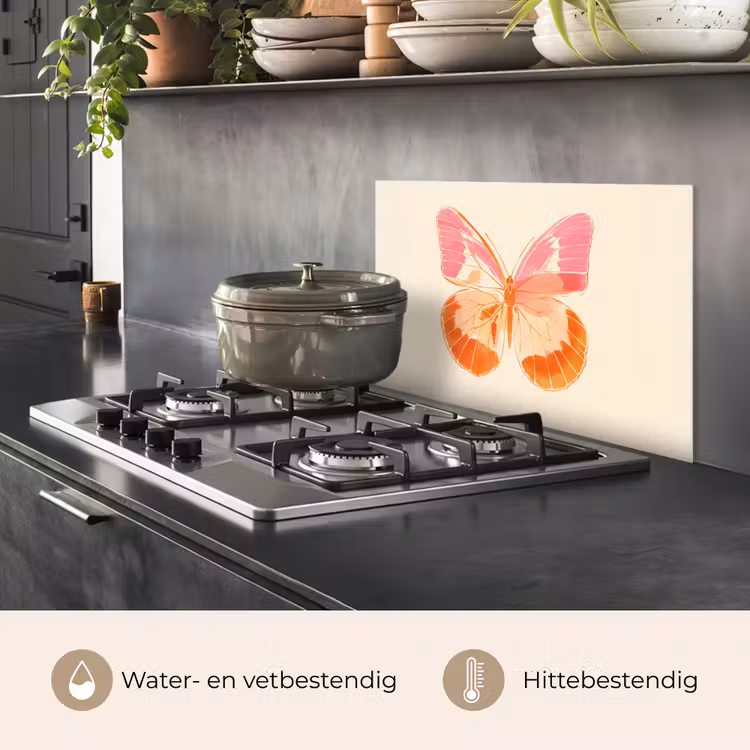 Spatscherm keuken - Oranje - Vlinder - Minimalistisch — 7