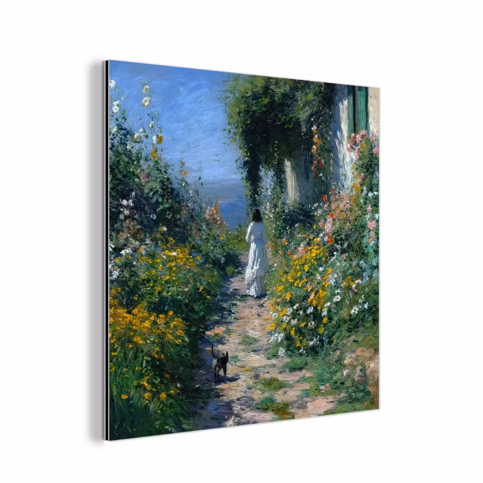 Aluminium schilderij - Kat - Vrouw - Bloemen - Huis — 1