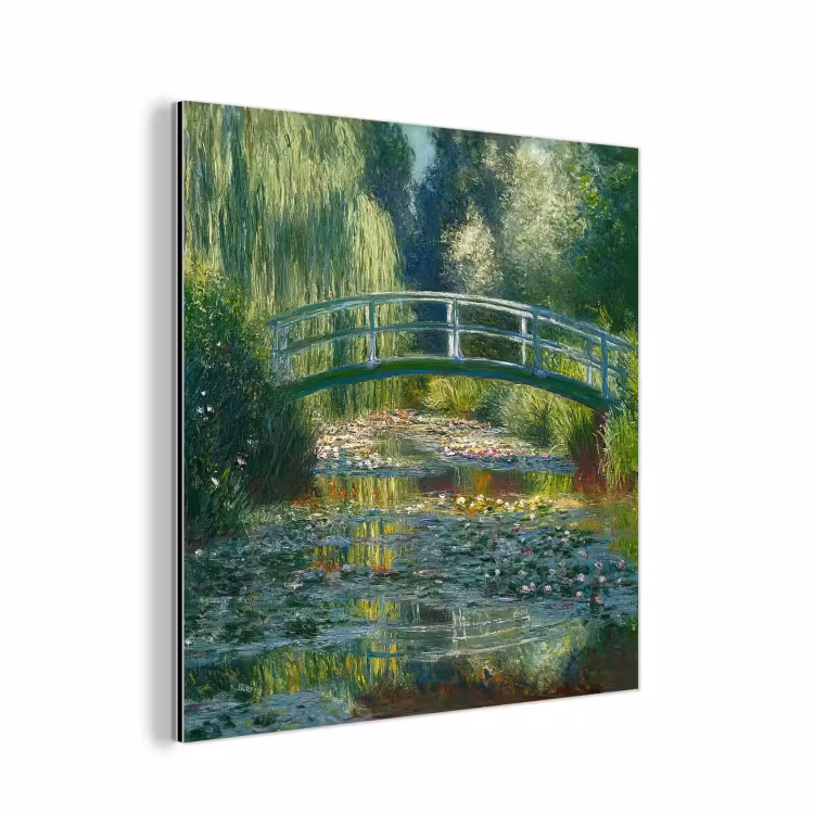 Aluminium schilderij - Brug - Hout - Vijver - Waterlelies — 1