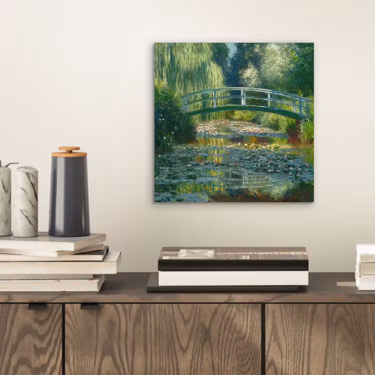 Aluminium schilderij - Brug - Hout - Vijver - Waterlelies — 2