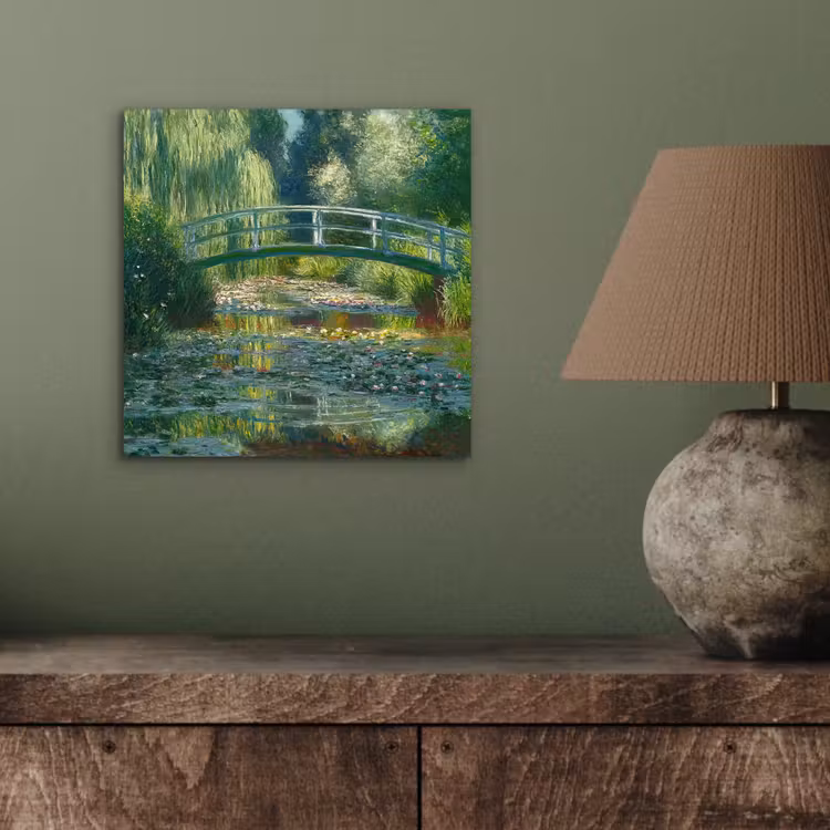 Aluminium schilderij - Brug - Hout - Vijver - Waterlelies — 3