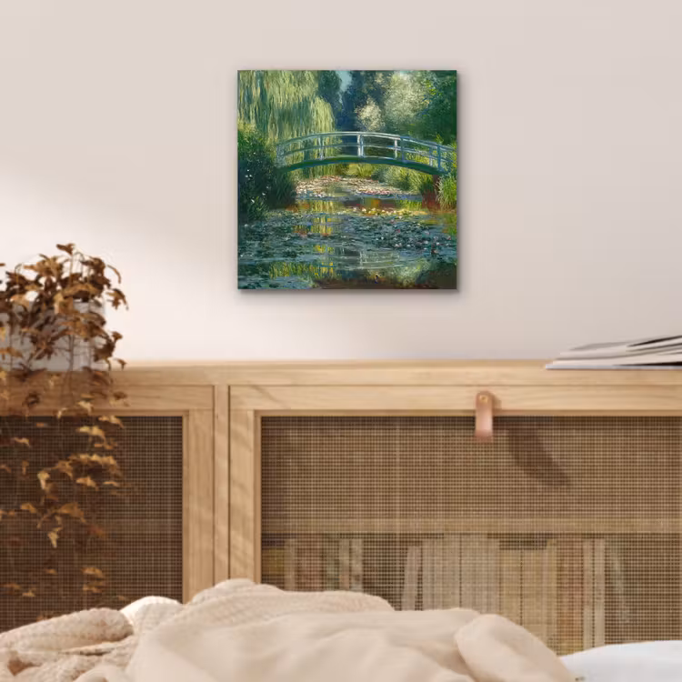 Aluminium schilderij - Brug - Hout - Vijver - Waterlelies — 4