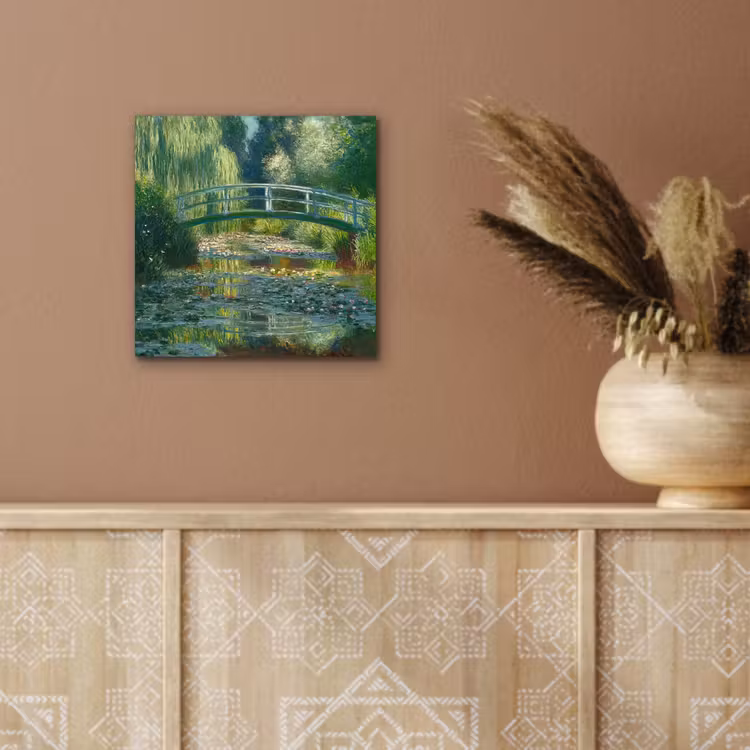 Aluminium schilderij - Brug - Hout - Vijver - Waterlelies — 5