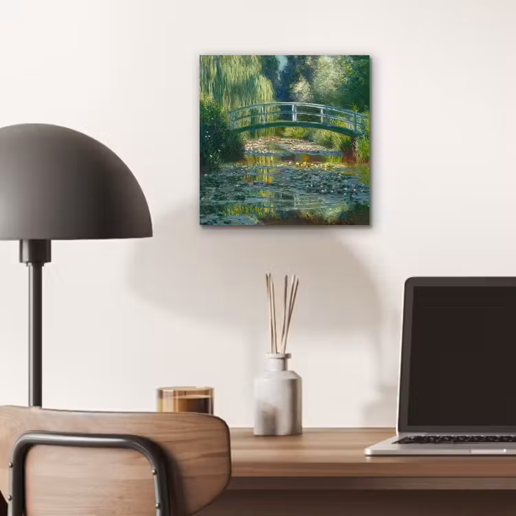 Aluminium schilderij - Brug - Hout - Vijver - Waterlelies — 6
