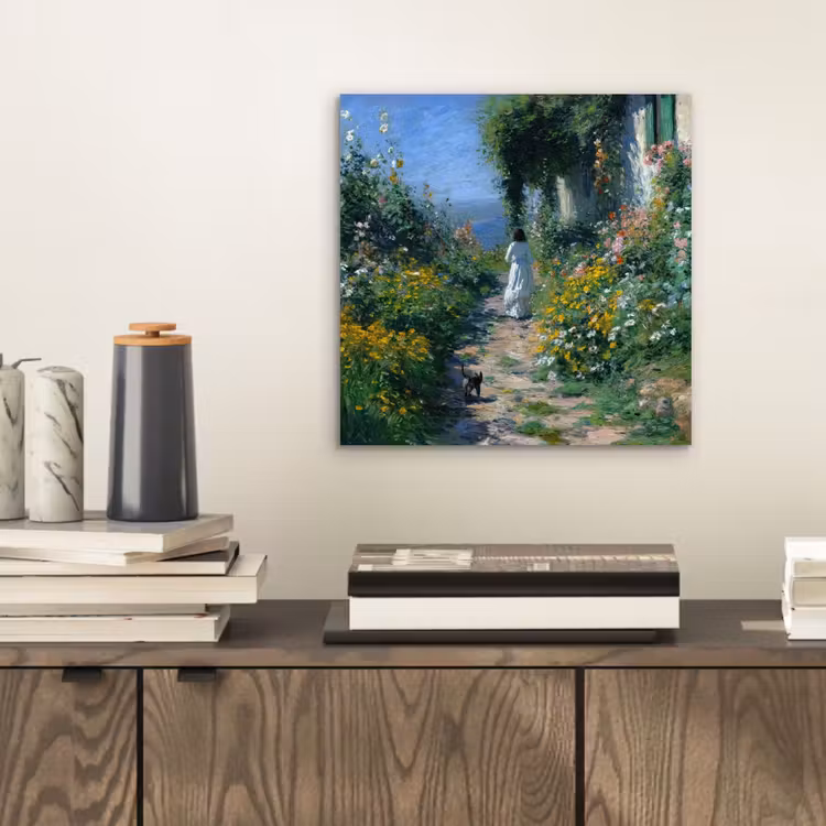 Aluminium schilderij - Kat - Vrouw - Bloemen - Huis — 2
