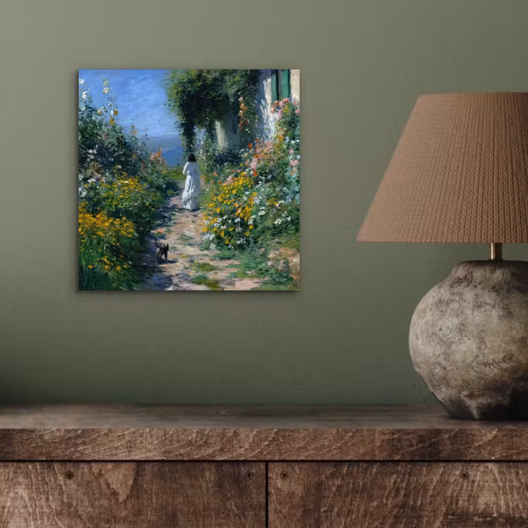 Aluminium schilderij - Kat - Vrouw - Bloemen - Huis — 3