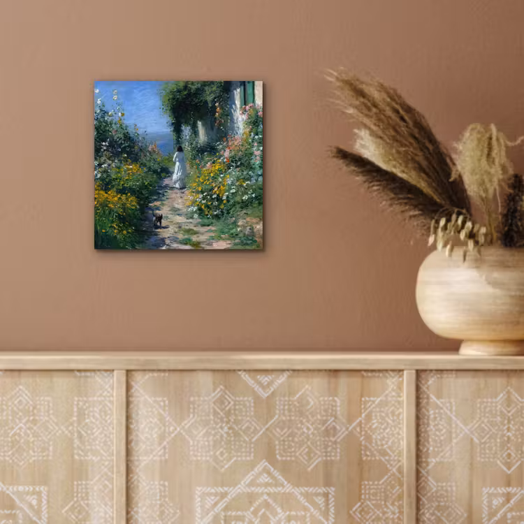 Aluminium schilderij - Kat - Vrouw - Bloemen - Huis — 5