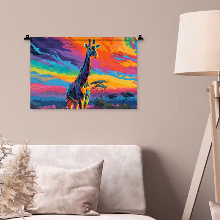 Wandkleed - Giraffe - Savanna - Lucht - Gekleurd — 2