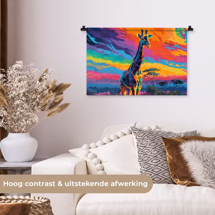 Wandkleed - Giraffe - Savanna - Lucht - Gekleurd — 4