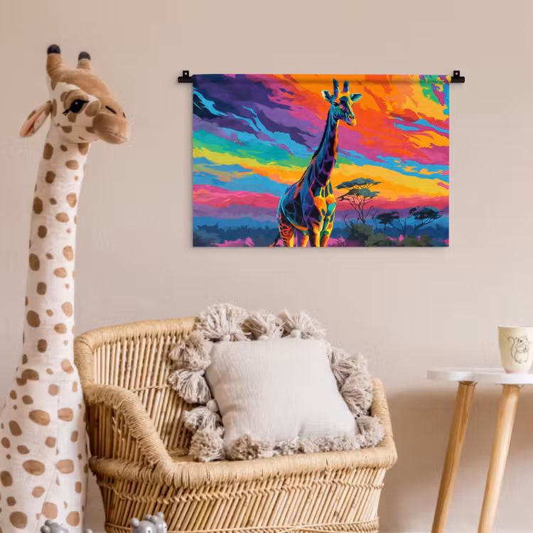 Wandkleed - Giraffe - Savanna - Lucht - Gekleurd — 5