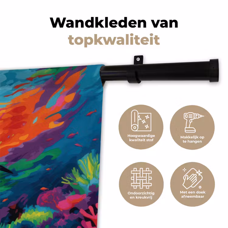 Wandkleed - Haai - Koraalrif - Abstract - Kleurrijk — 3