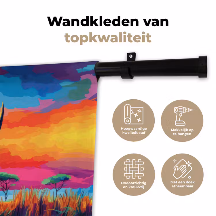 Wandkleed - Neushoorn - Zonsondergang - Savanna - Kleurrijk — 3