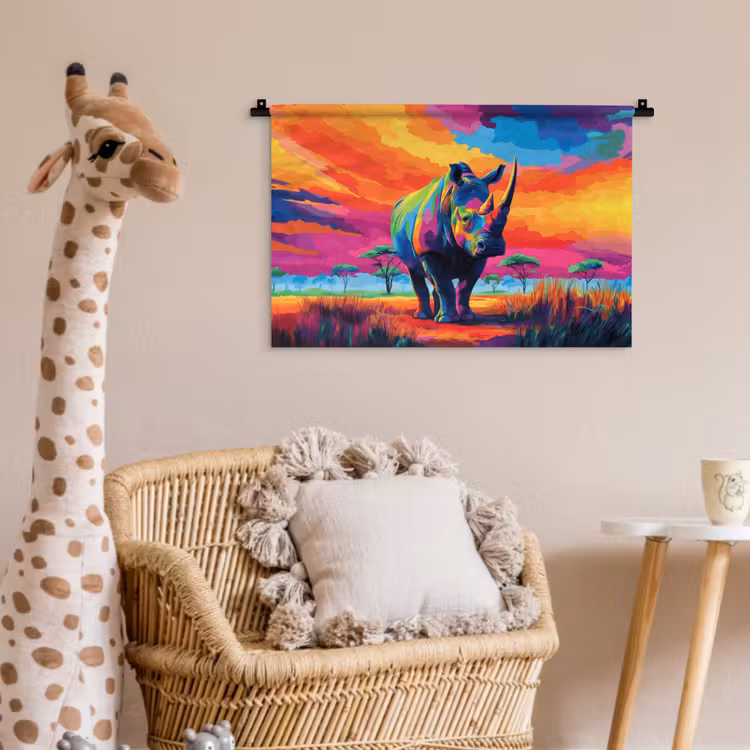 Wandkleed - Neushoorn - Zonsondergang - Savanna - Kleurrijk — 5