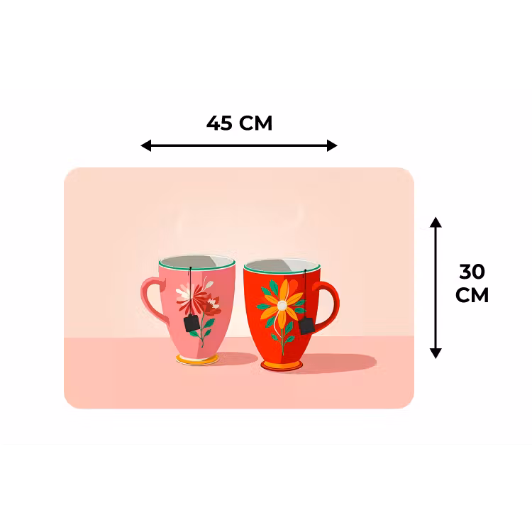 Placemat - 6 stuks - Theekopjes - Bloemmotieven - Roze - Theezakjes — 3