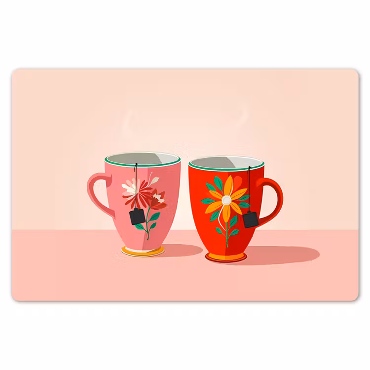 Placemat - 6 stuks - Theekopjes - Bloemmotieven - Roze - Theezakjes — 7