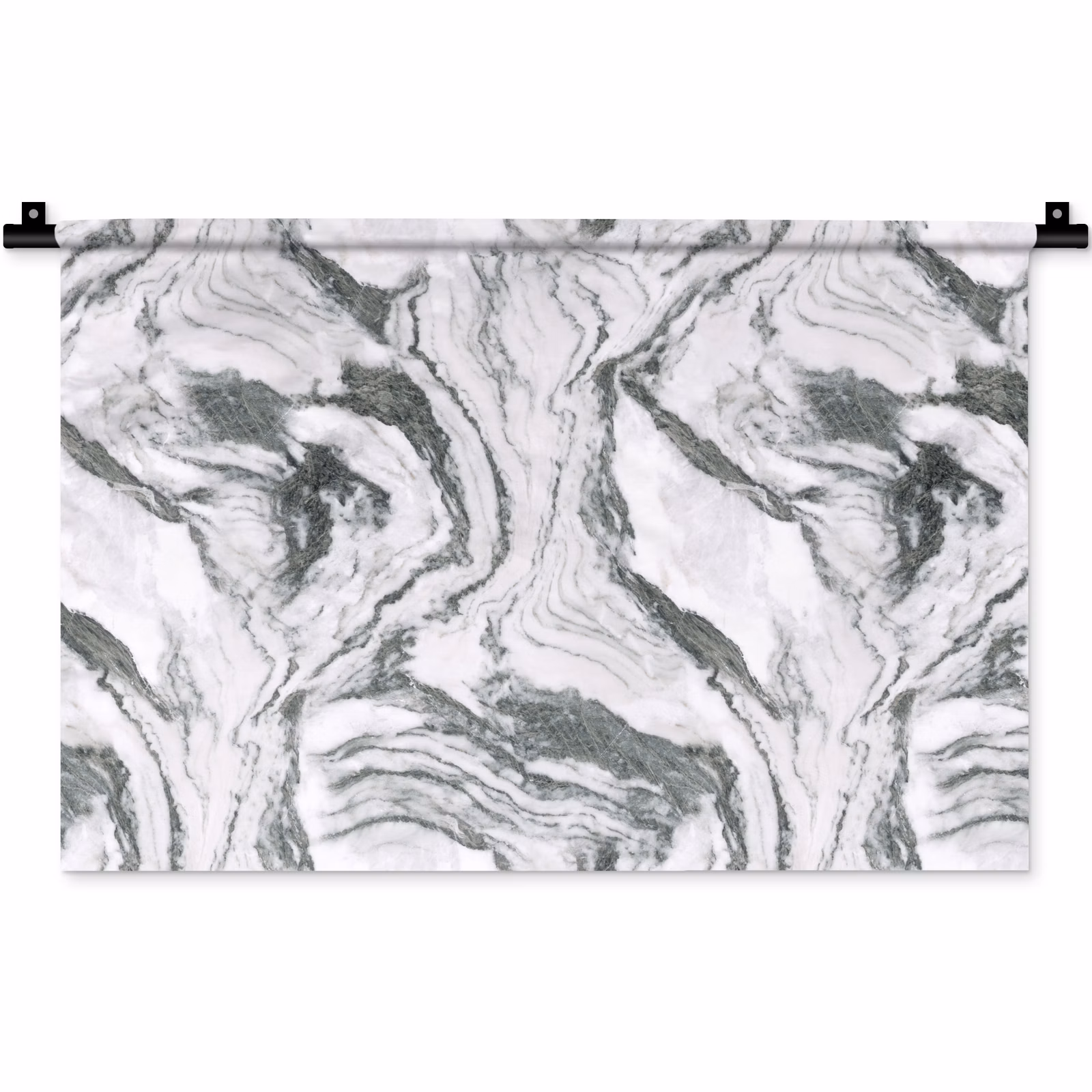 Wandkleed - Wit - Marmer - Golvend - Grafiet — 1